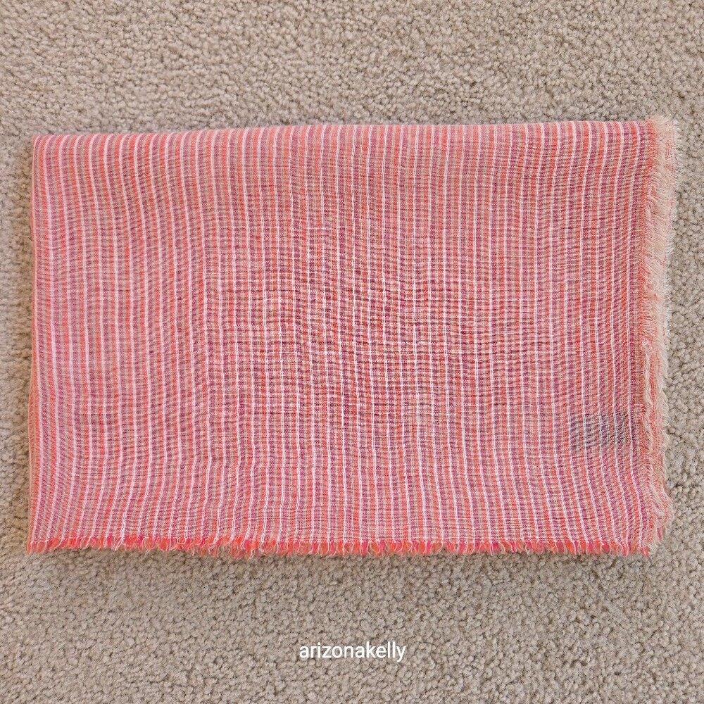 Linen Blend Large Striped Scarf Pink, Orange, and White